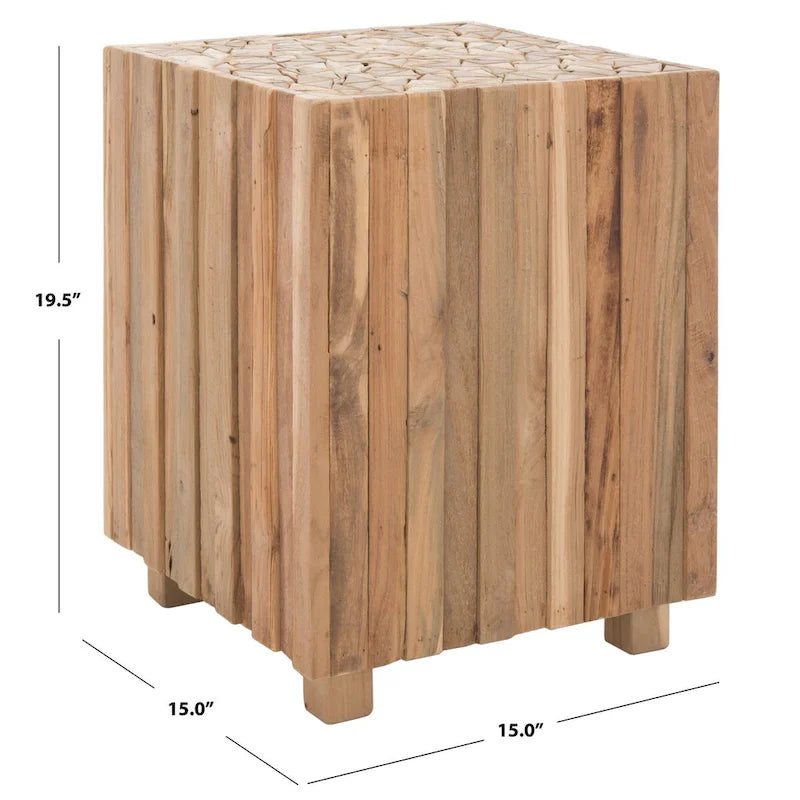 Medium Oak Square End Table, Reclaimed Teak, 1-Person Use