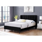 Velvet Wingback Platform Bed Frame with Headboard & Footboard, Black/Cream, Queen/King