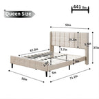 Velvet Wingback Platform Bed Frame with Headboard & Footboard, Black/Cream, Queen/King