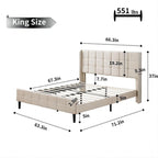 Velvet Wingback Platform Bed Frame with Headboard & Footboard, Black/Cream, Queen/King