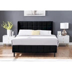 Velvet Wingback Platform Bed Frame with Headboard & Footboard, Black/Cream, Queen/King