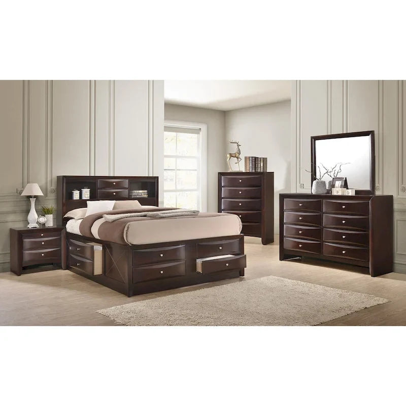 Dark Cherry Bookcase Storage Platform Bed, for 1–2 People (King/Queen)