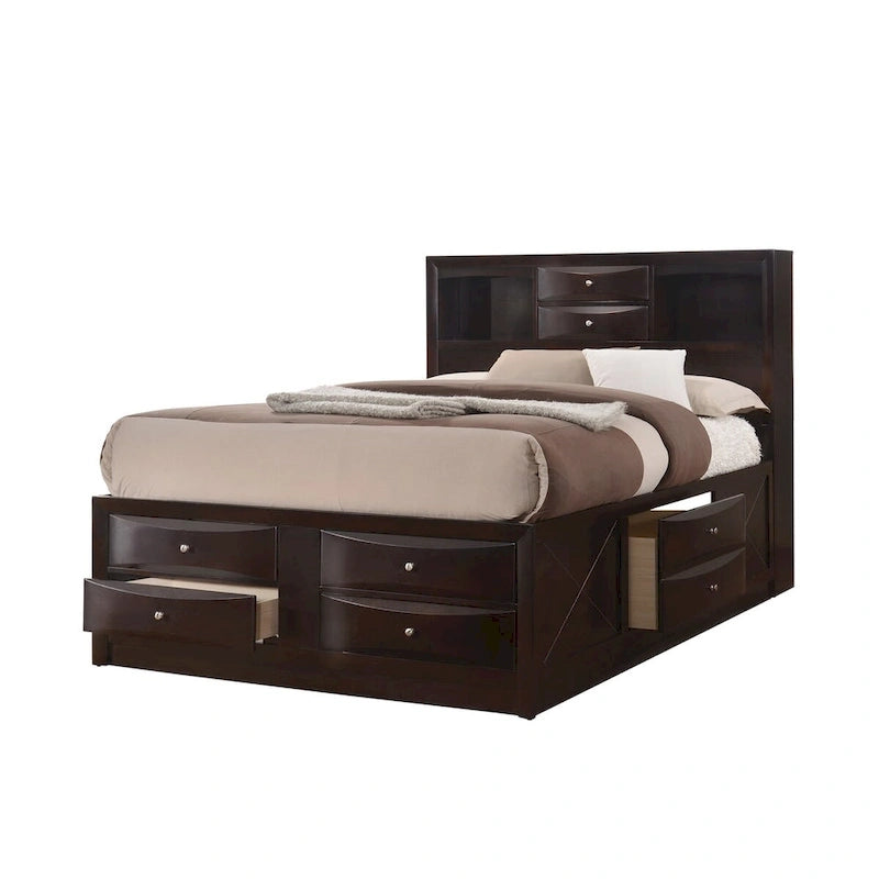 Dark Cherry Bookcase Storage Platform Bed, for 1–2 People (King/Queen)