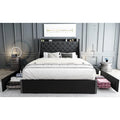 Black & Grey Velvet Tufted Wingback Bed Frame with Storage & Charging, Full/Queen, 2-Person