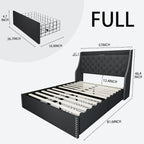 Black & Grey Velvet Tufted Wingback Bed Frame with Storage & Charging, Full/Queen, 2-Person