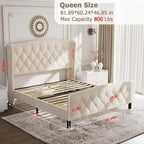 Black & Grey Velvet Tufted Wingback Bed Frame with Storage & Charging, Full/Queen, 2-Person