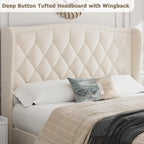 Black & Grey Velvet Tufted Wingback Bed Frame with Storage & Charging, Full/Queen, 2-Person