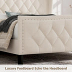 Black & Grey Velvet Tufted Wingback Bed Frame with Storage & Charging, Full/Queen, 2-Person