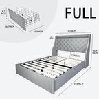 Black & Grey Velvet Tufted Wingback Bed Frame with Storage & Charging, Full/Queen, 2-Person