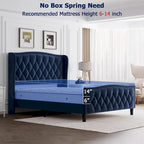 Black & Grey Velvet Tufted Wingback Bed Frame with Storage & Charging, Full/Queen, 2-Person
