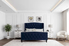 Black & Grey Velvet Tufted Wingback Bed Frame with Storage & Charging, Full/Queen, 2-Person
