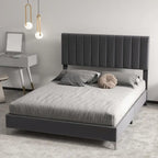 Gray Velvet Upholstered Bed Frame with Adjustable Headboard, Full/Queen, 2-Person