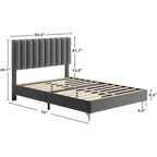 Gray Velvet Upholstered Bed Frame with Adjustable Headboard, Full/Queen, 2-Person