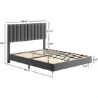 Gray Velvet Upholstered Bed Frame with Adjustable Headboard, Full/Queen, 2-Person