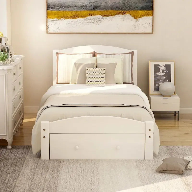 Twin Platform Bed Frame with Storage Drawer, for 1