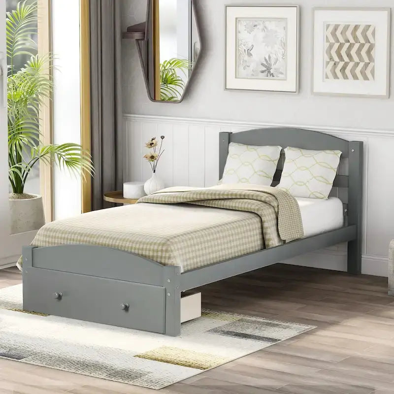 Twin Platform Bed Frame with Storage Drawer, for 1