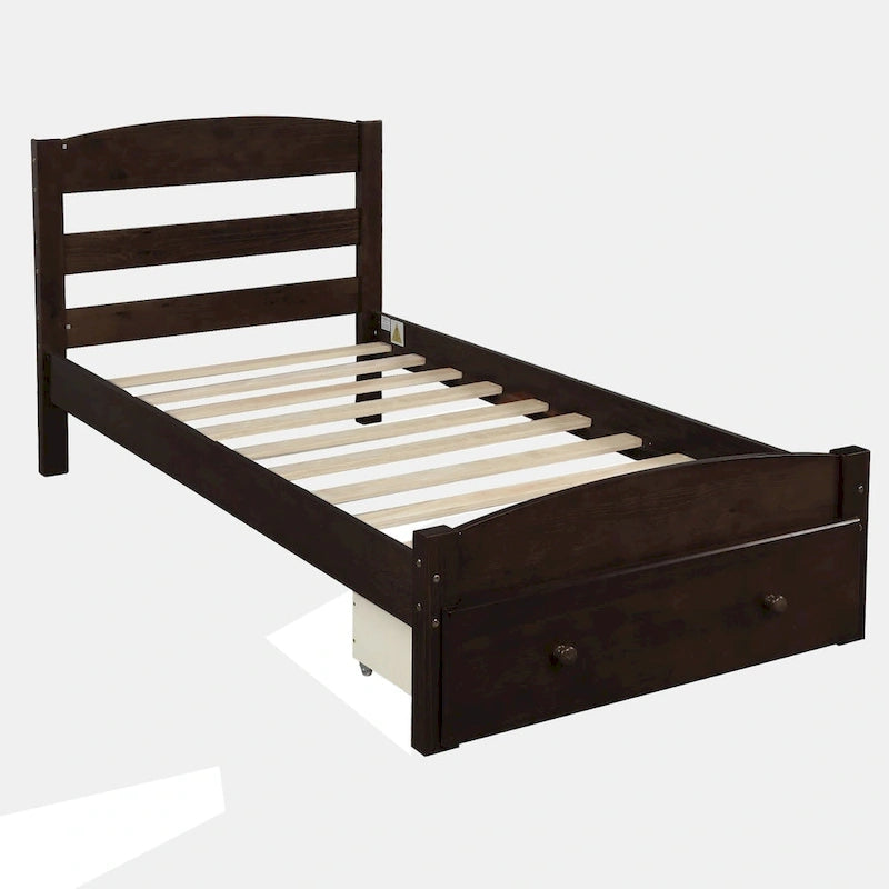 Twin Platform Bed Frame with Storage Drawer, for 1