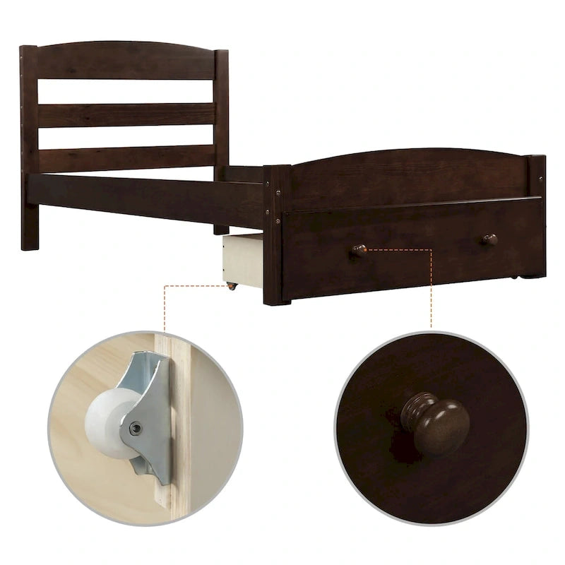 Twin Platform Bed Frame with Storage Drawer, for 1