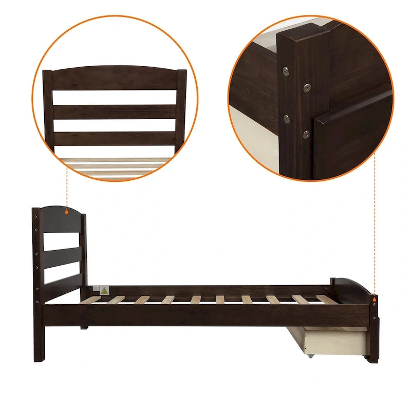 Twin Platform Bed Frame with Storage Drawer, for 1