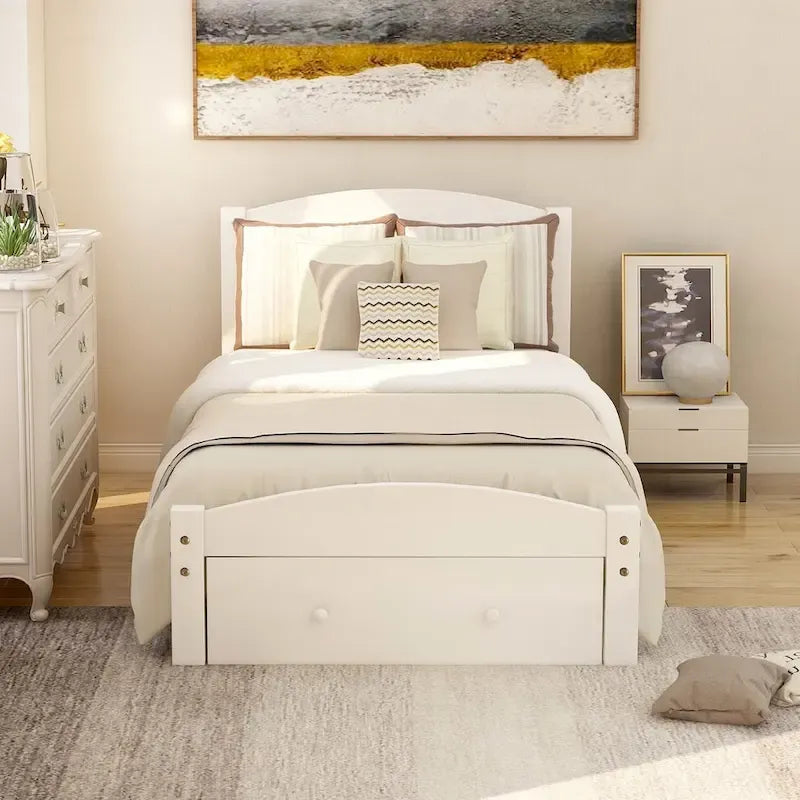 Twin Platform Bed Frame with Storage Drawer, for 1