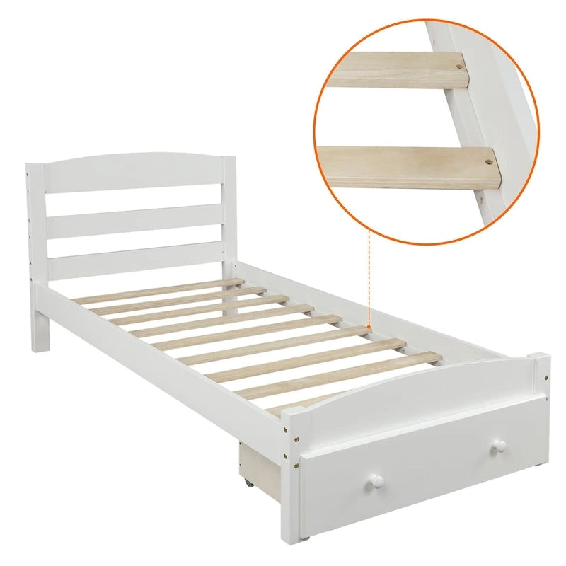 Twin Platform Bed Frame with Storage Drawer, for 1