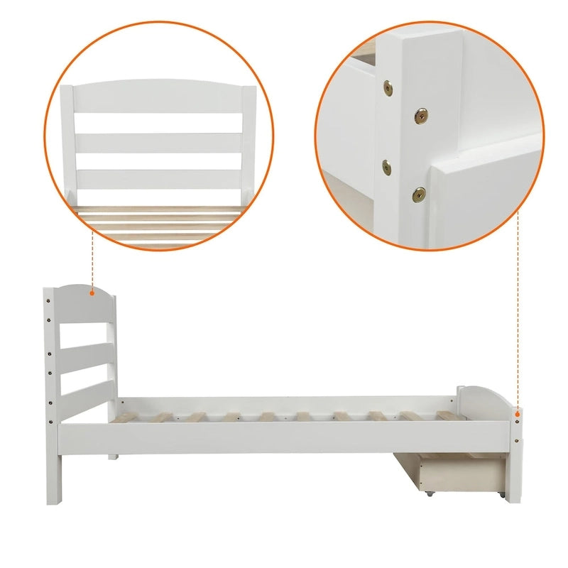 Twin Platform Bed Frame with Storage Drawer, for 1