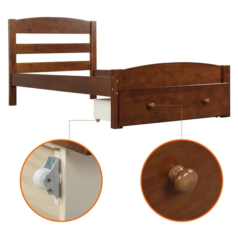 Twin Platform Bed Frame with Storage Drawer, for 1