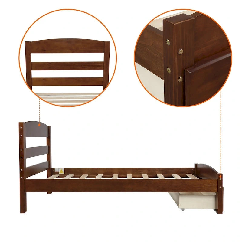 Twin Platform Bed Frame with Storage Drawer, for 1
