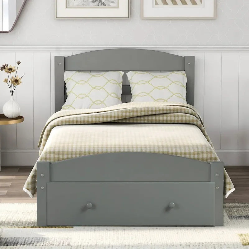Twin Platform Bed Frame with Storage Drawer, for 1