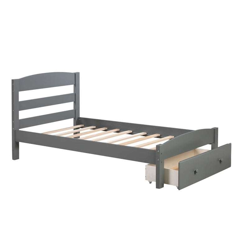 Twin Platform Bed Frame with Storage Drawer, for 1