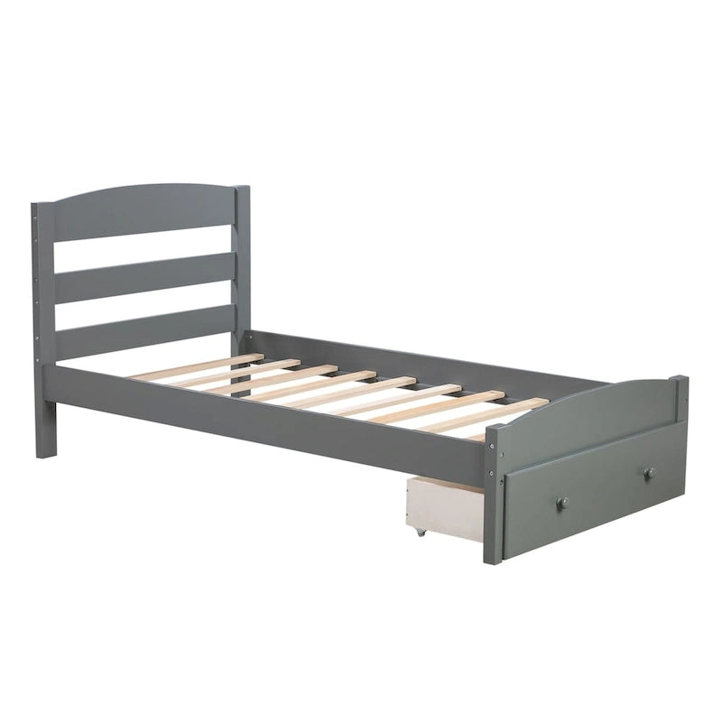 Twin Platform Bed Frame with Storage Drawer, for 1