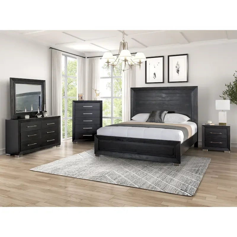 Black Modern King Bedroom Set with LED Headboard, 6-Piece