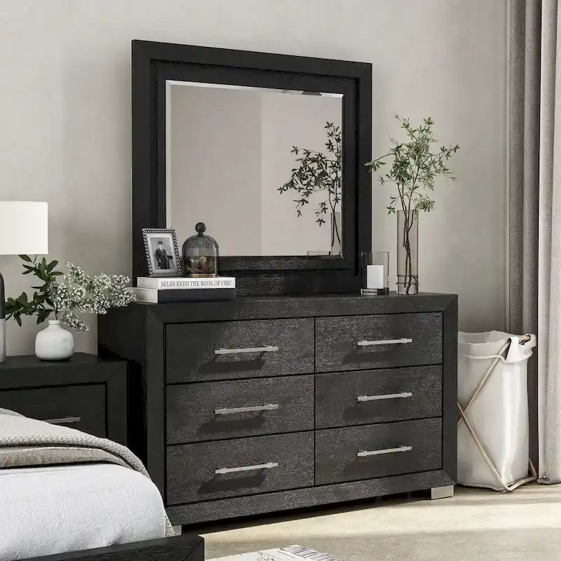 Black Modern King Bedroom Set with LED Headboard, 6-Piece