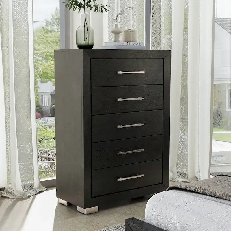 Black Modern King Bedroom Set with LED Headboard, 6-Piece