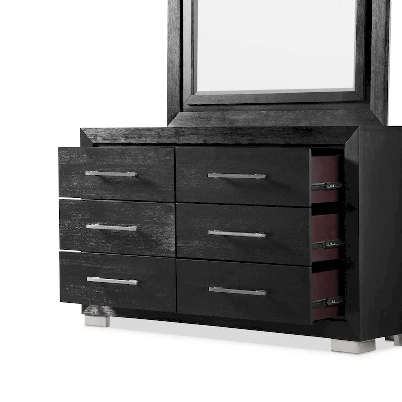 Black Modern King Bedroom Set with LED Headboard, 6-Piece