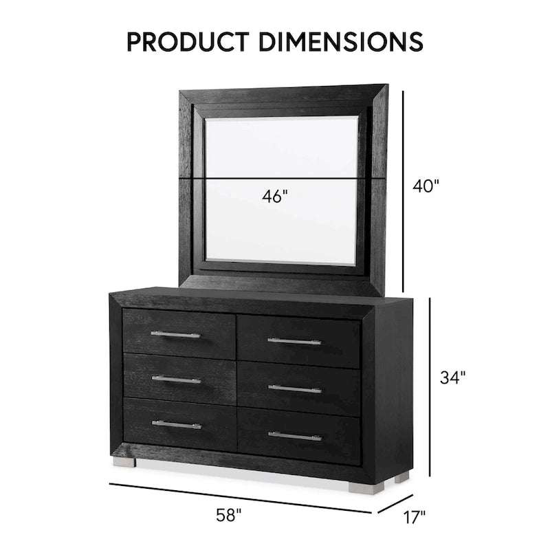 Black Modern King Bedroom Set with LED Headboard, 6-Piece