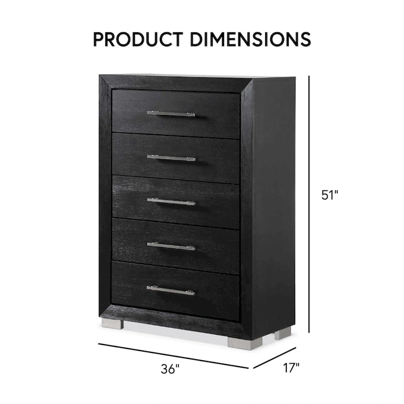 Black Modern King Bedroom Set with LED Headboard, 6-Piece