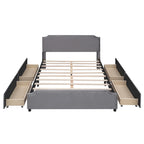 Upholstered Platform Bed with Stud Trim Headboard and Footboard and 4 Drawers