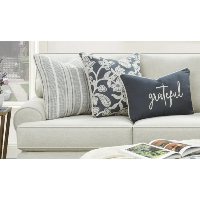 Cream Round Arm Stationary Sofa, 3-Seater