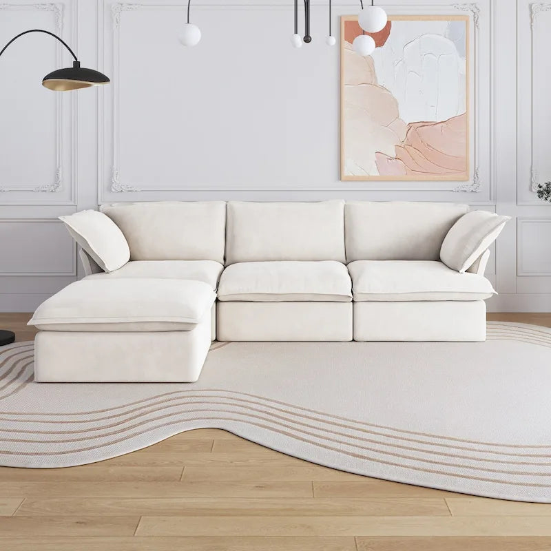 White / Black / Beige 4-Piece L-Shaped Modular Sectional Sofa, Linen, Seats 4–5