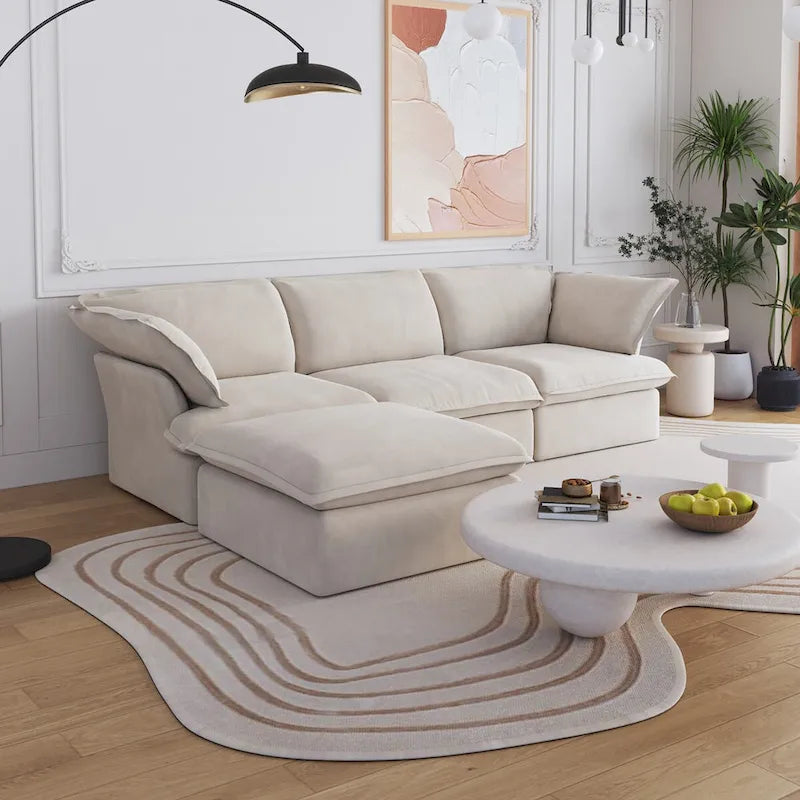 White / Black / Beige 4-Piece L-Shaped Modular Sectional Sofa, Linen, Seats 4–5