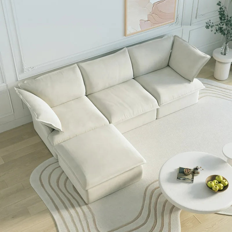 White / Black / Beige 4-Piece L-Shaped Modular Sectional Sofa, Linen, Seats 4–5