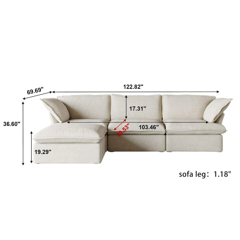 White / Black / Beige 4-Piece L-Shaped Modular Sectional Sofa, Linen, Seats 4–5