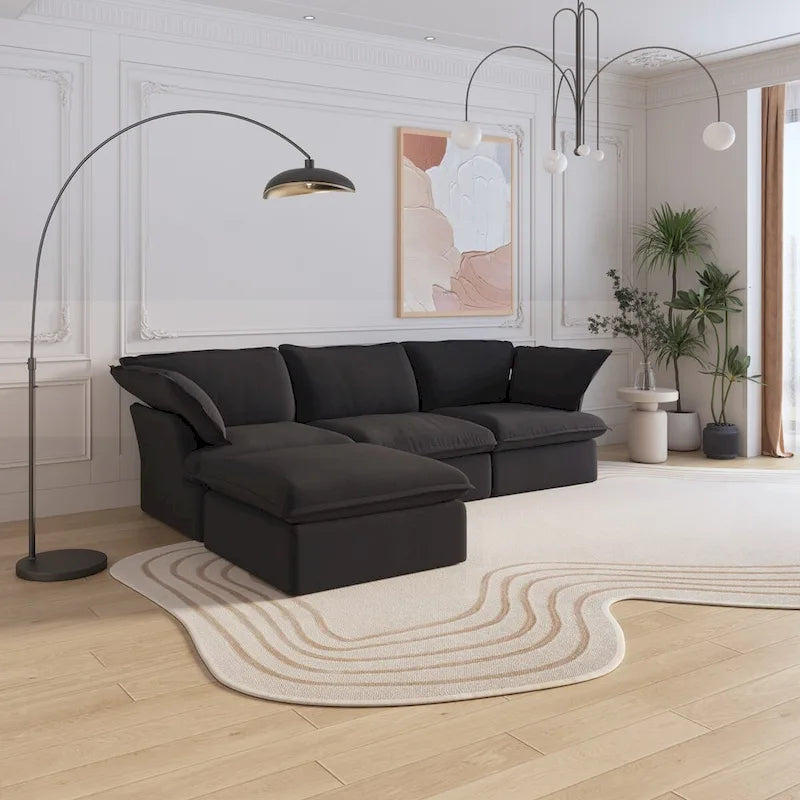 White / Black / Beige 4-Piece L-Shaped Modular Sectional Sofa, Linen, Seats 4–5