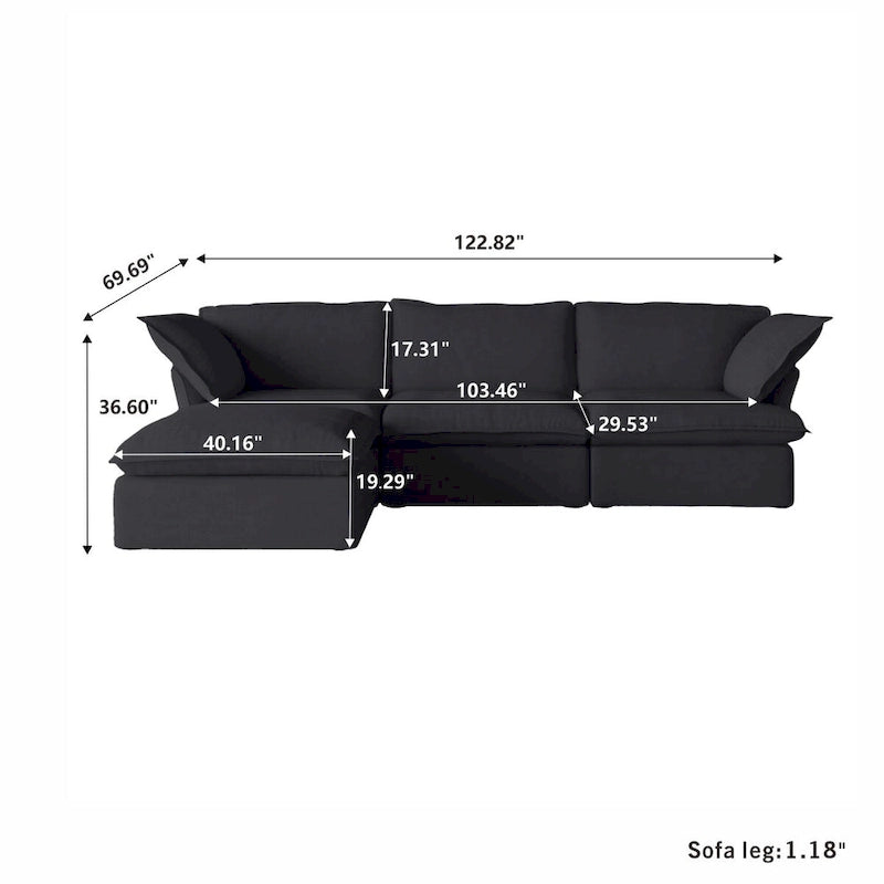 White / Black / Beige 4-Piece L-Shaped Modular Sectional Sofa, Linen, Seats 4–5