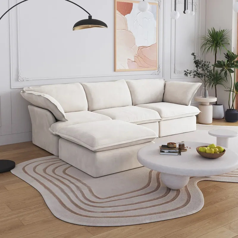 White / Black / Beige 4-Piece L-Shaped Modular Sectional Sofa, Linen, Seats 4–5