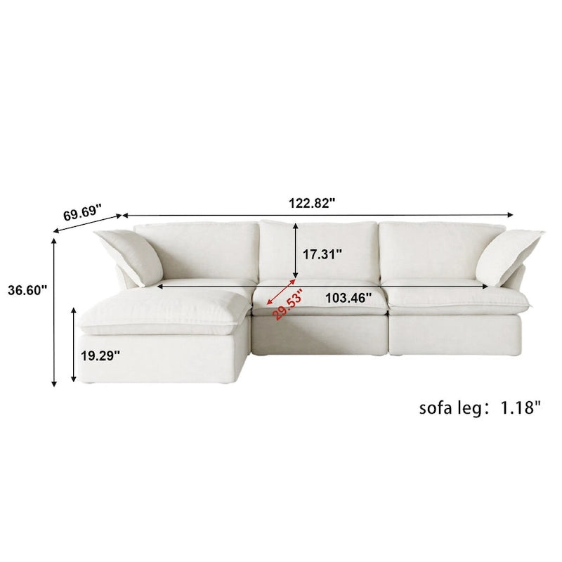 White / Black / Beige 4-Piece L-Shaped Modular Sectional Sofa, Linen, Seats 4–5
