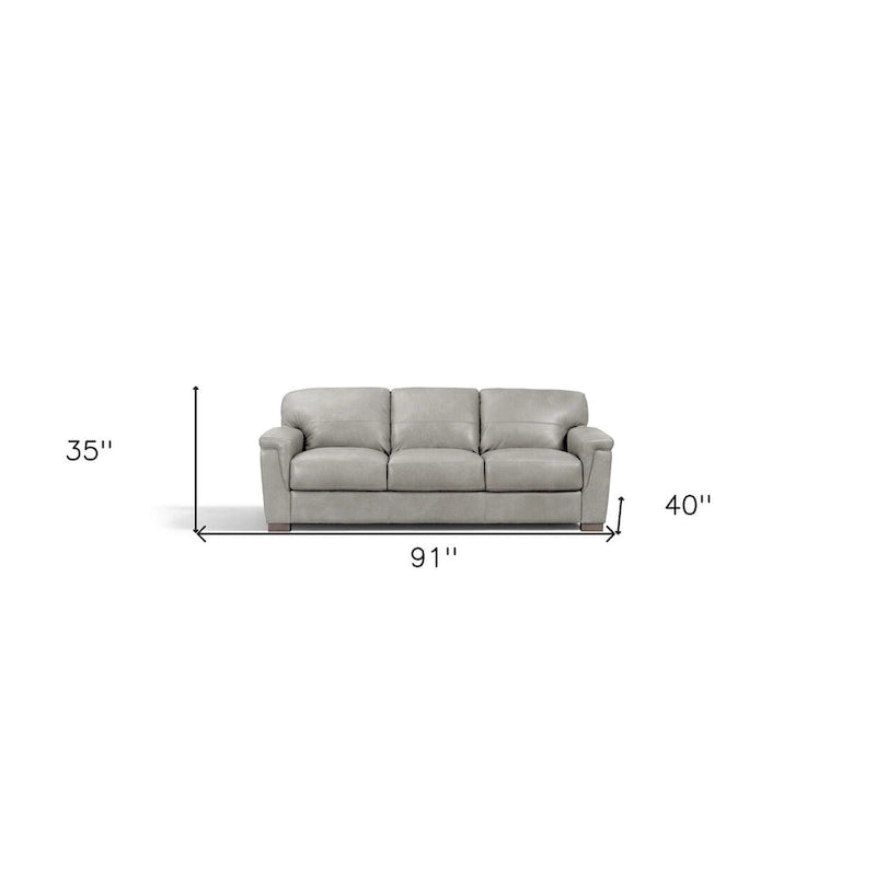 Gray Leather Sofa with Black Legs, Seats 3