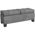 Gray Tufted Storage Bench with Safety Hinges – 2-Person