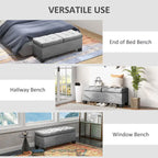 Gray Tufted Storage Bench with Safety Hinges – 2-Person